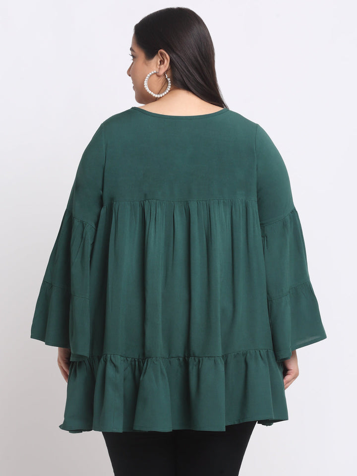 Plus Size Ethnic Motif Embrodered Bell Sleeve Top