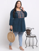 Plus Size Floral Embroidered Peplum Top