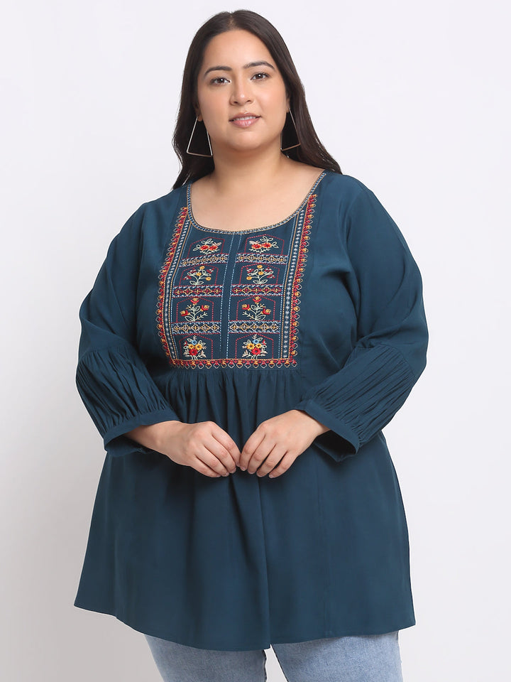 Plus Size Floral Embroidered Peplum Top