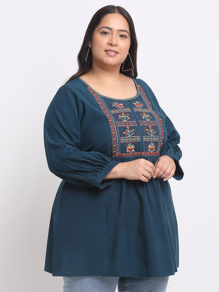 Plus Size Floral Embroidered Peplum Top