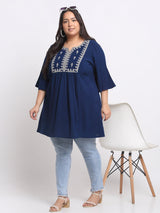 Plus Size Floral Embroidered Flared Sleeve Peplum Top
