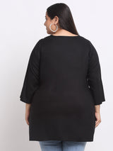 Plus Size Geometric Embroidered Keyhole Neck Top