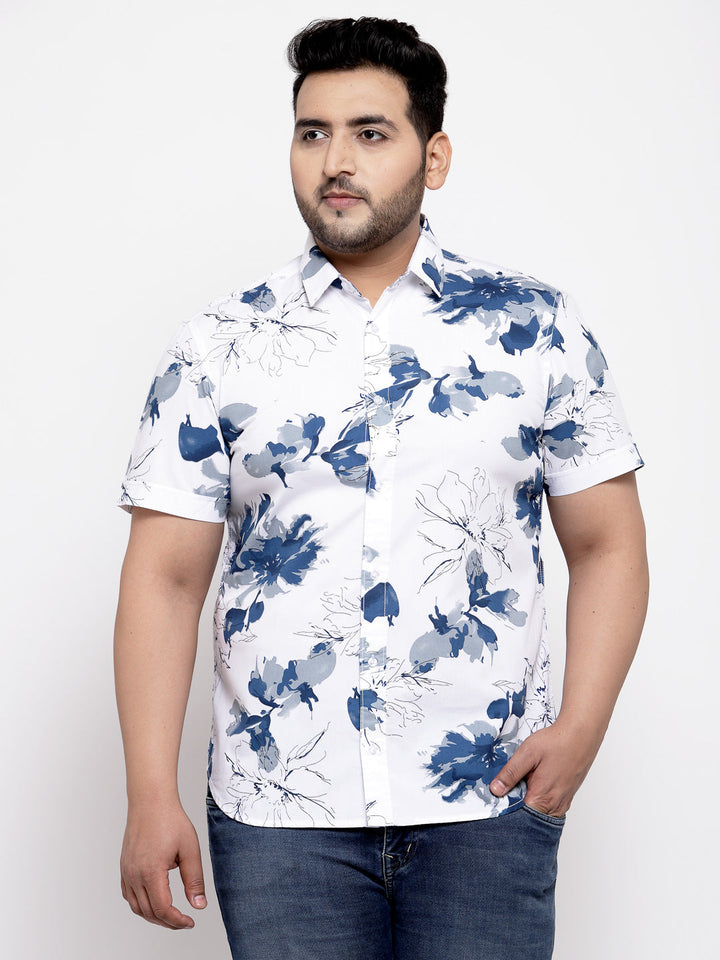 Men White Regular Fit Printed Cotton Casual Shirt