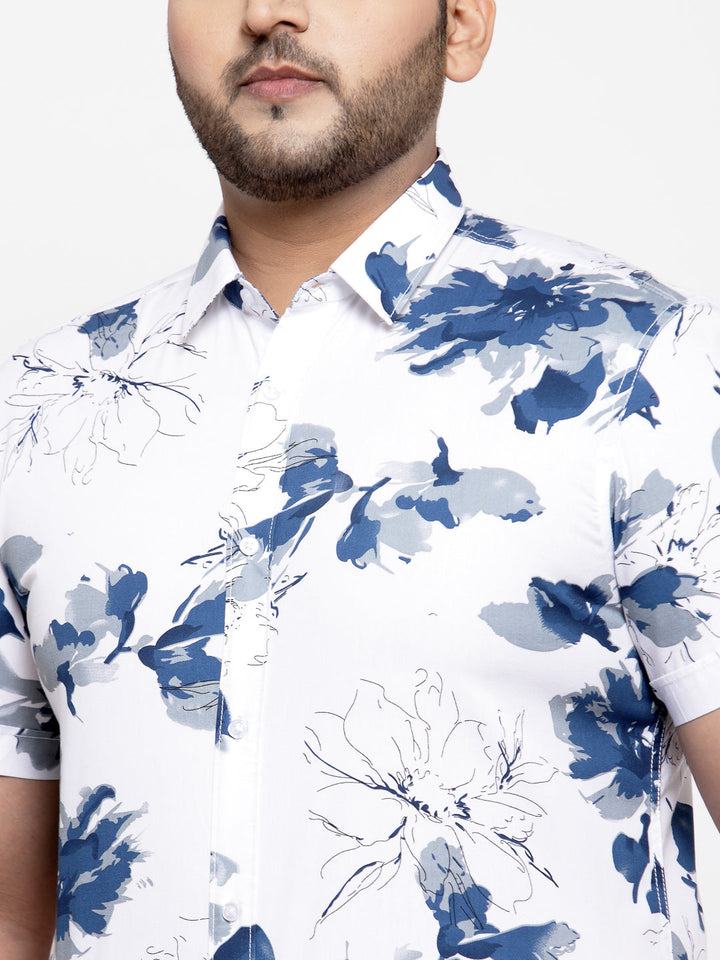 Men White Regular Fit Printed Cotton Casual Shirt