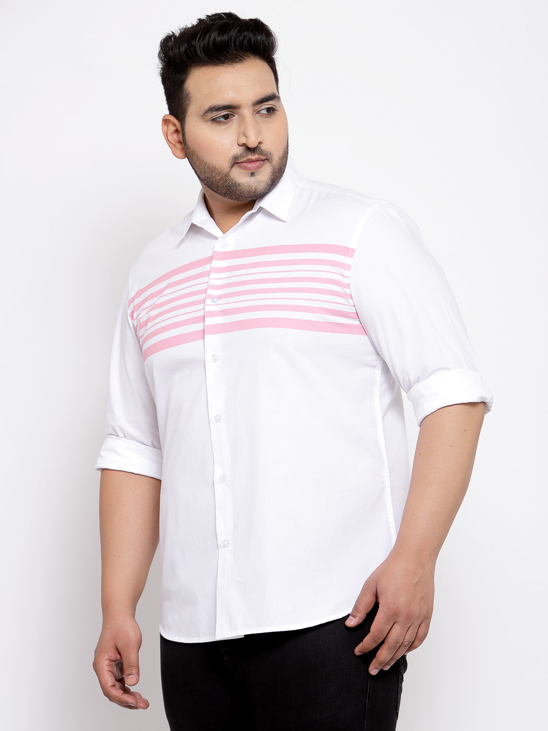 plusS Men Plus Size White Regular Fit Solid Casual Shirt