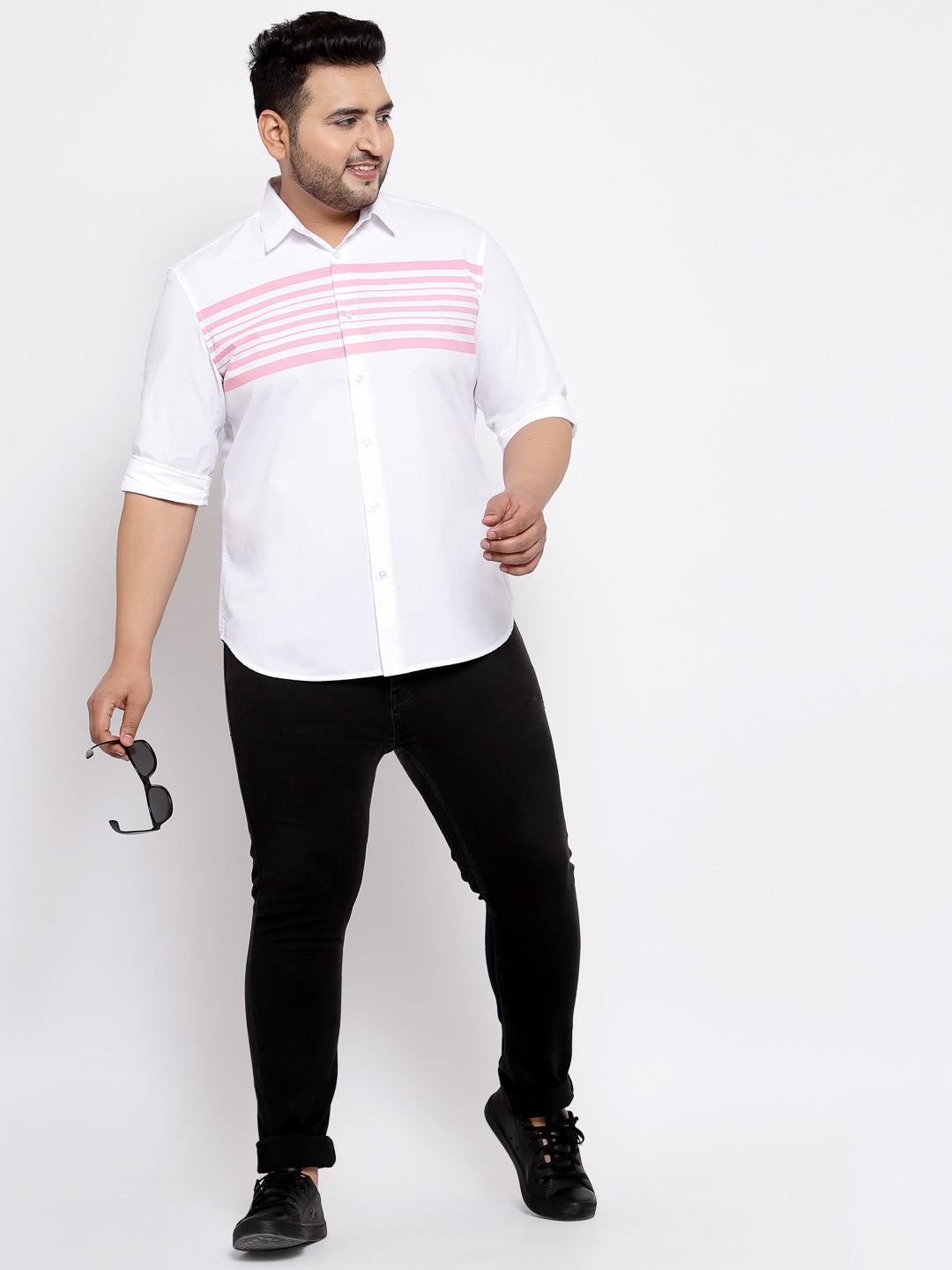 plusS Men Plus Size White Regular Fit Solid Casual Shirt