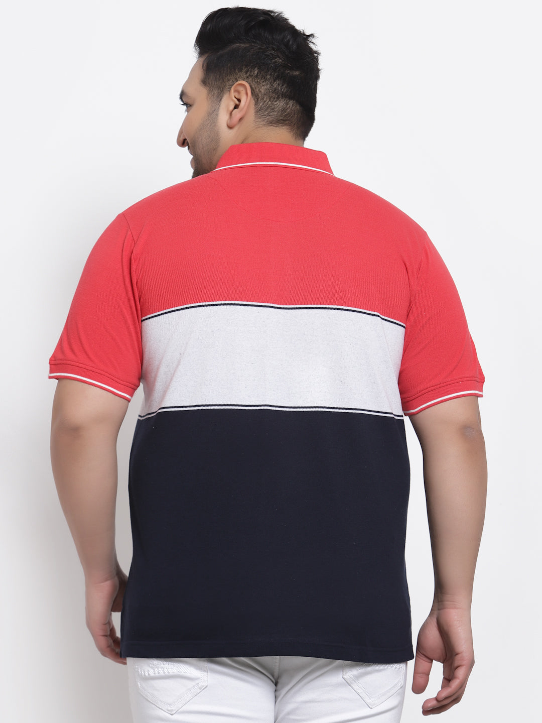 Men Navy Blue & White Colourblocked Polo Collar T-shirt