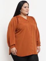 plusS Plus Size Brown Solid Top