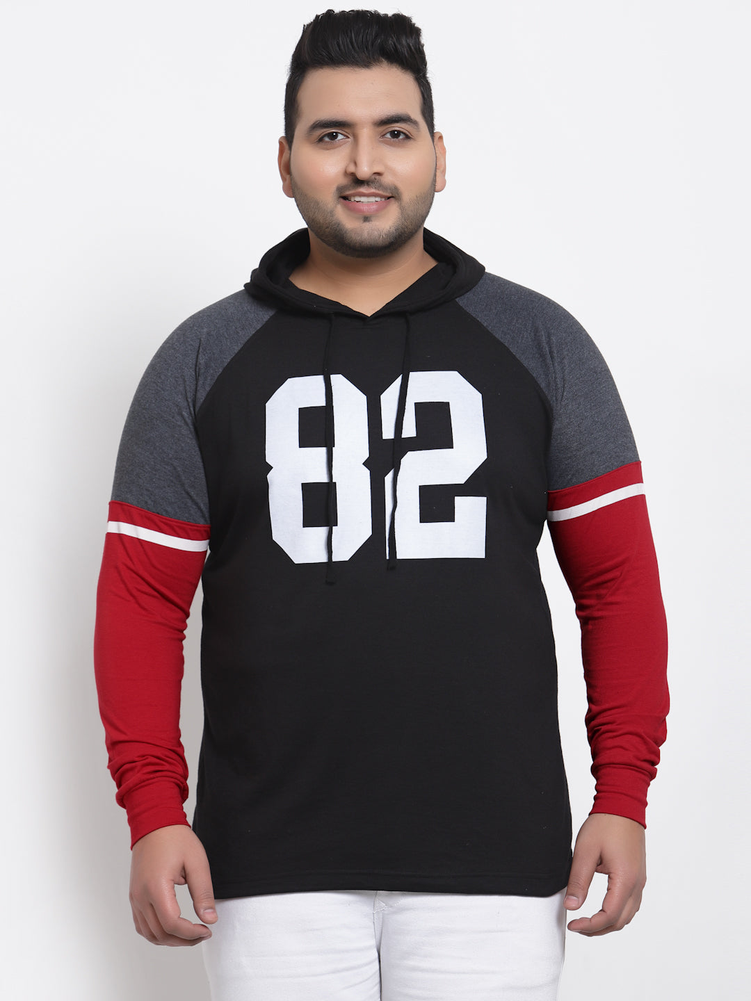 Plus Size Baseball Shirt - Black with Red Sleeves