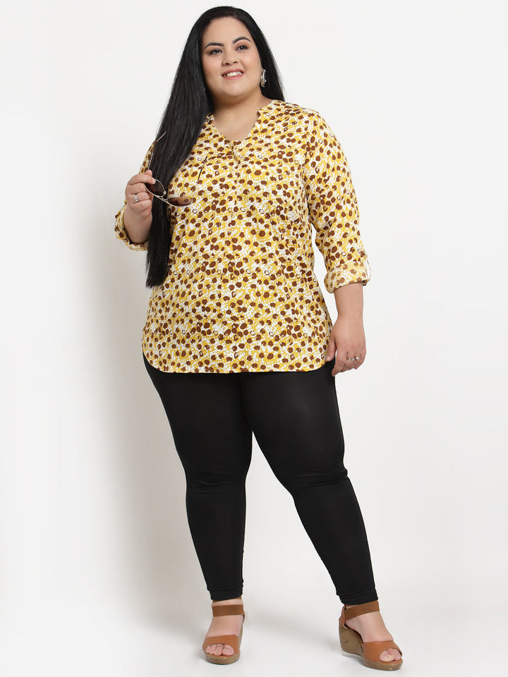 plusS Women Plus Size Yellow  Brown Abstract Printed Top