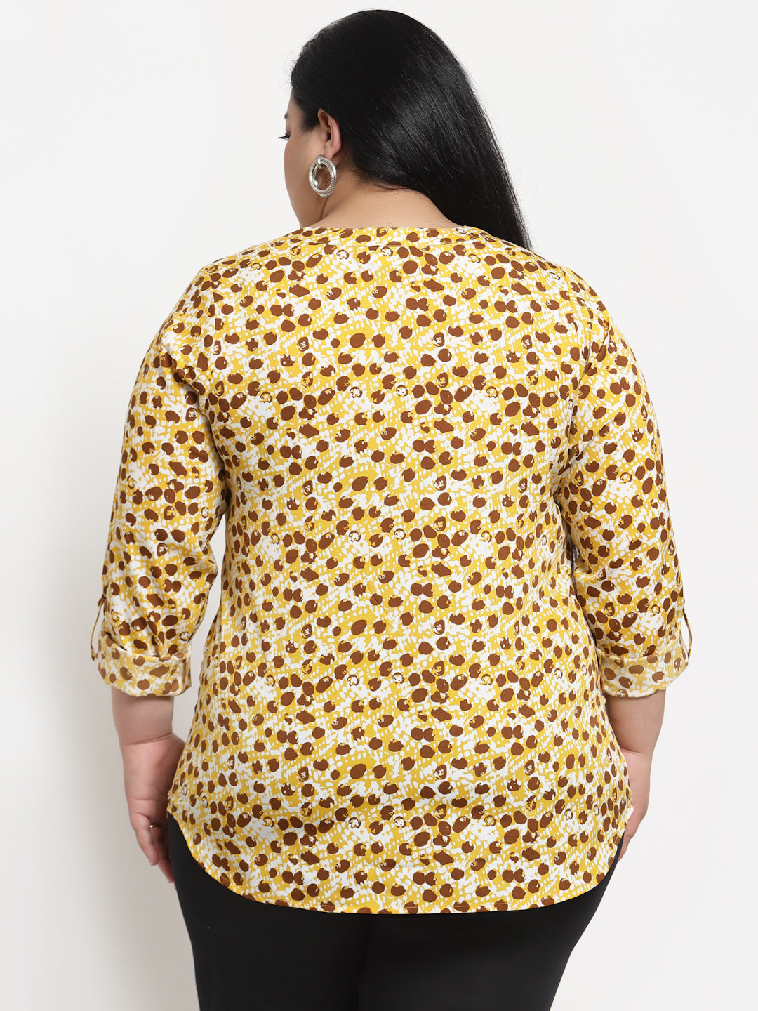plusS Women Plus Size Yellow  Brown Abstract Printed Top