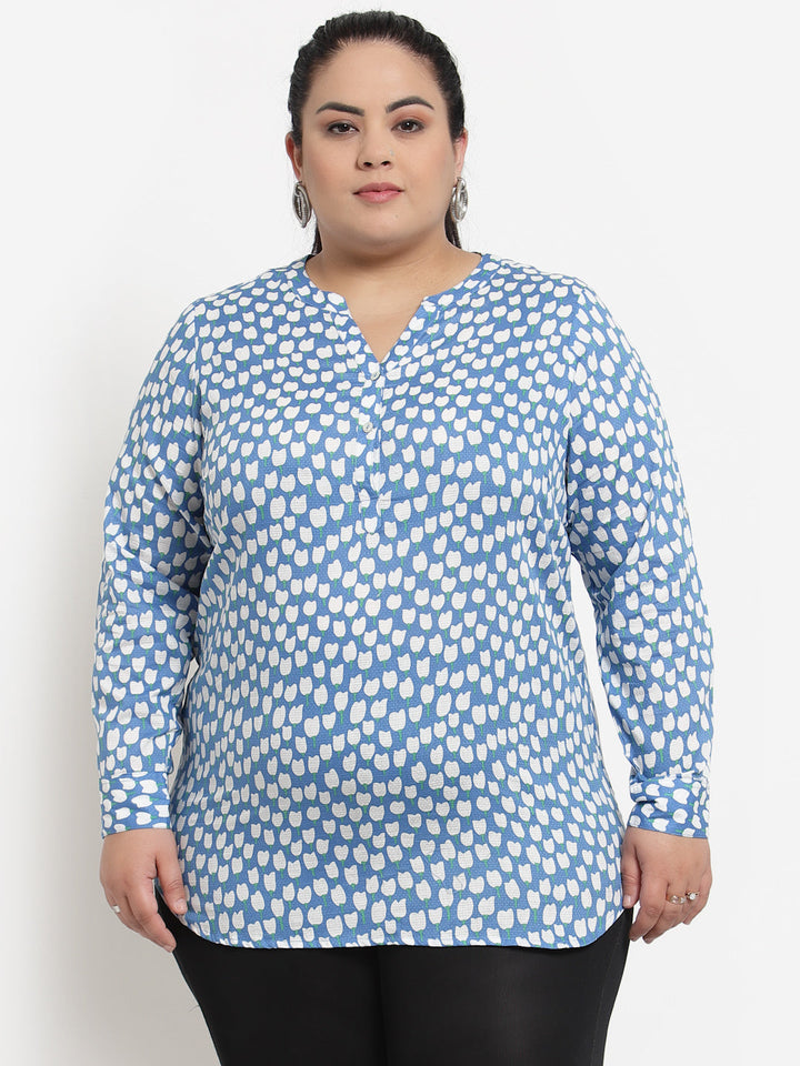 plusS Plus Size Women Blue Printed Top