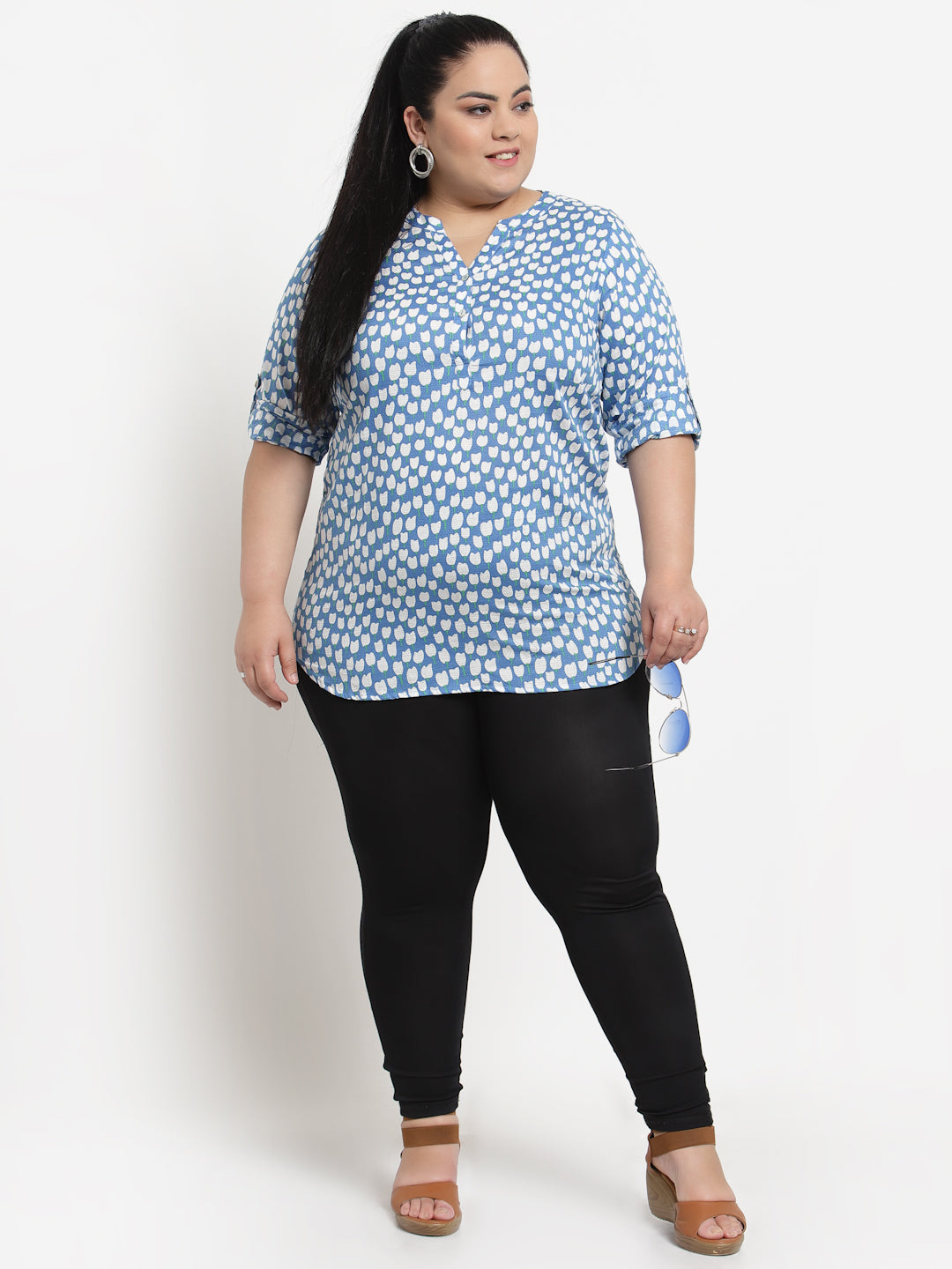 plusS Plus Size Women Blue Printed Top