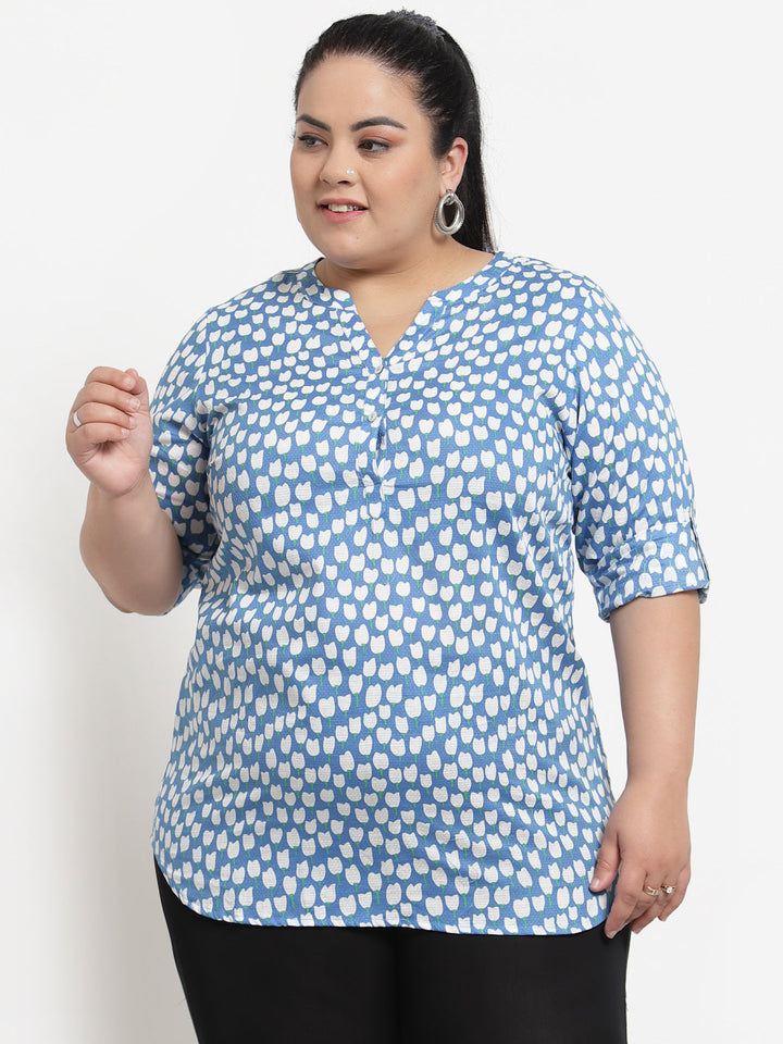 plusS Plus Size Women Blue Printed Top