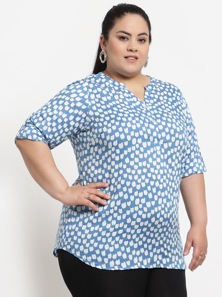 plusS Plus Size Women Blue Printed Top