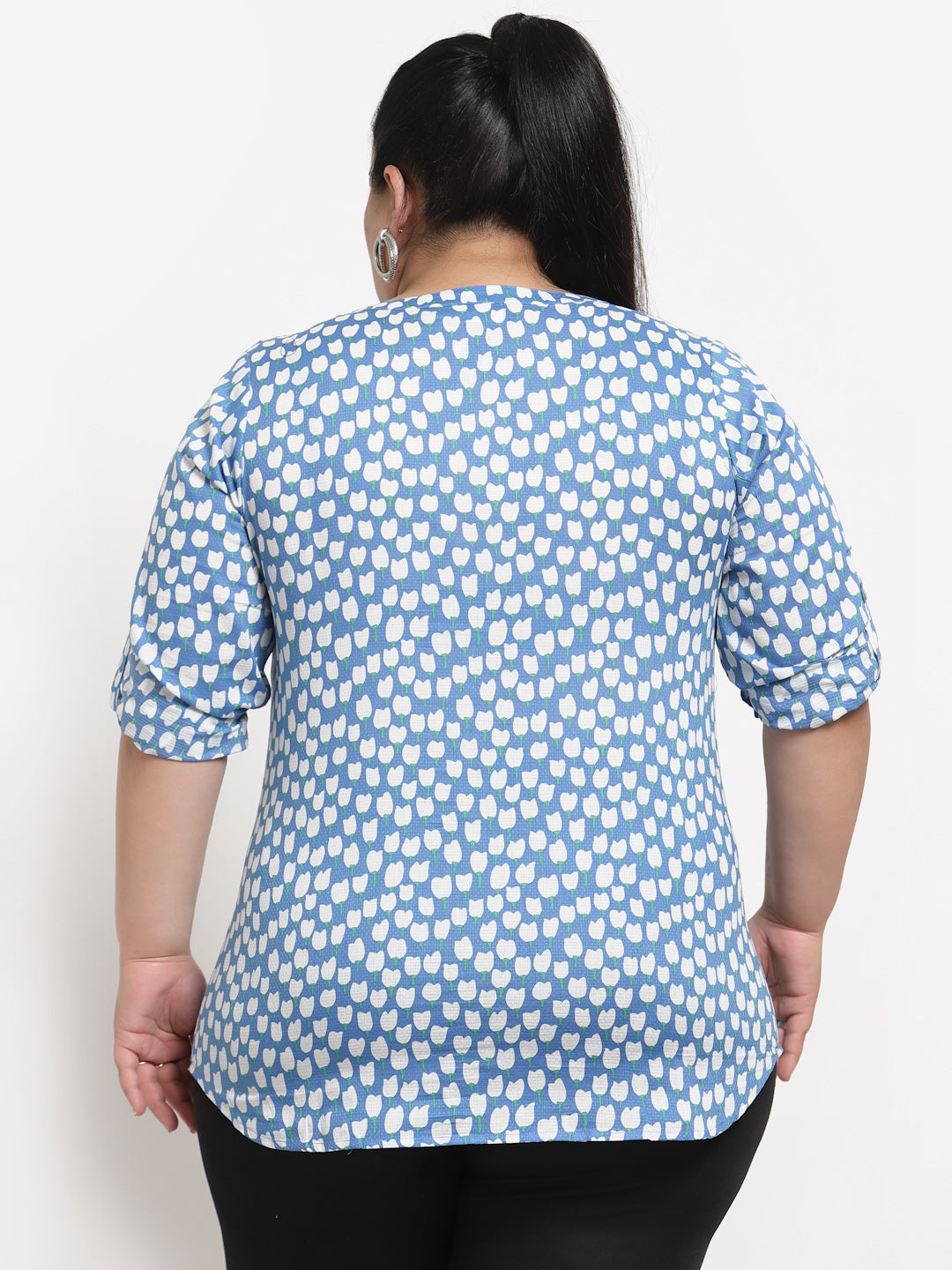 plusS Plus Size Women Blue Printed Top