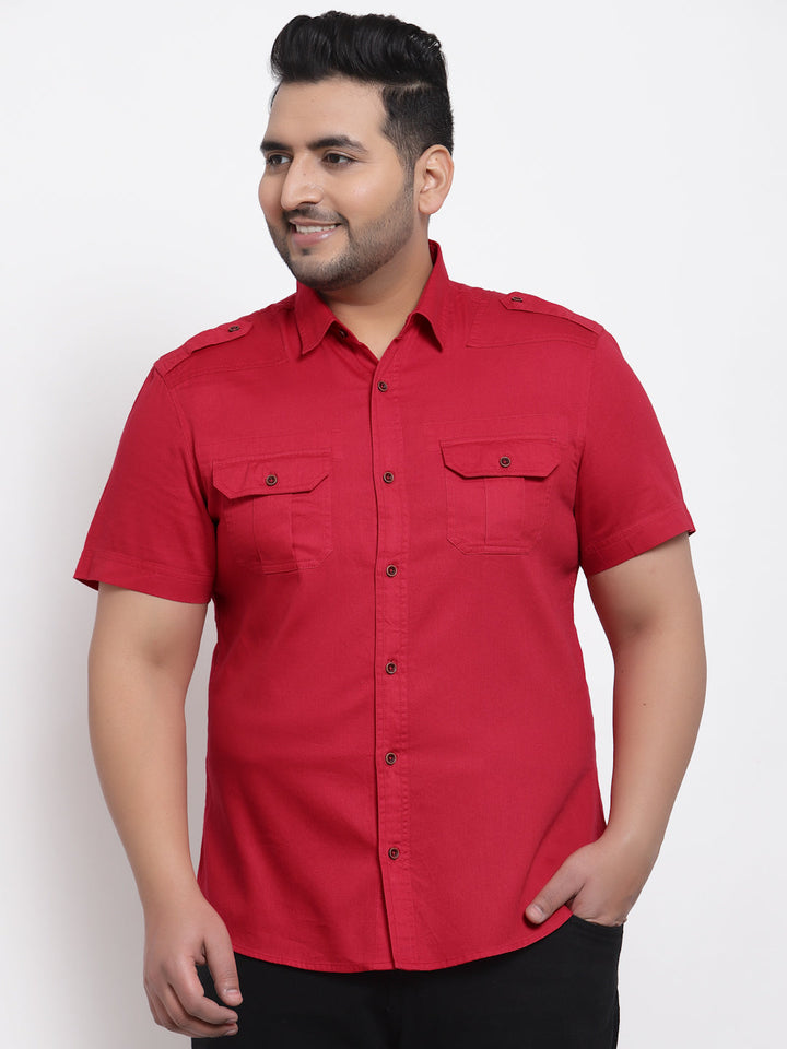 plusS Men Red Classic Casual Shirt