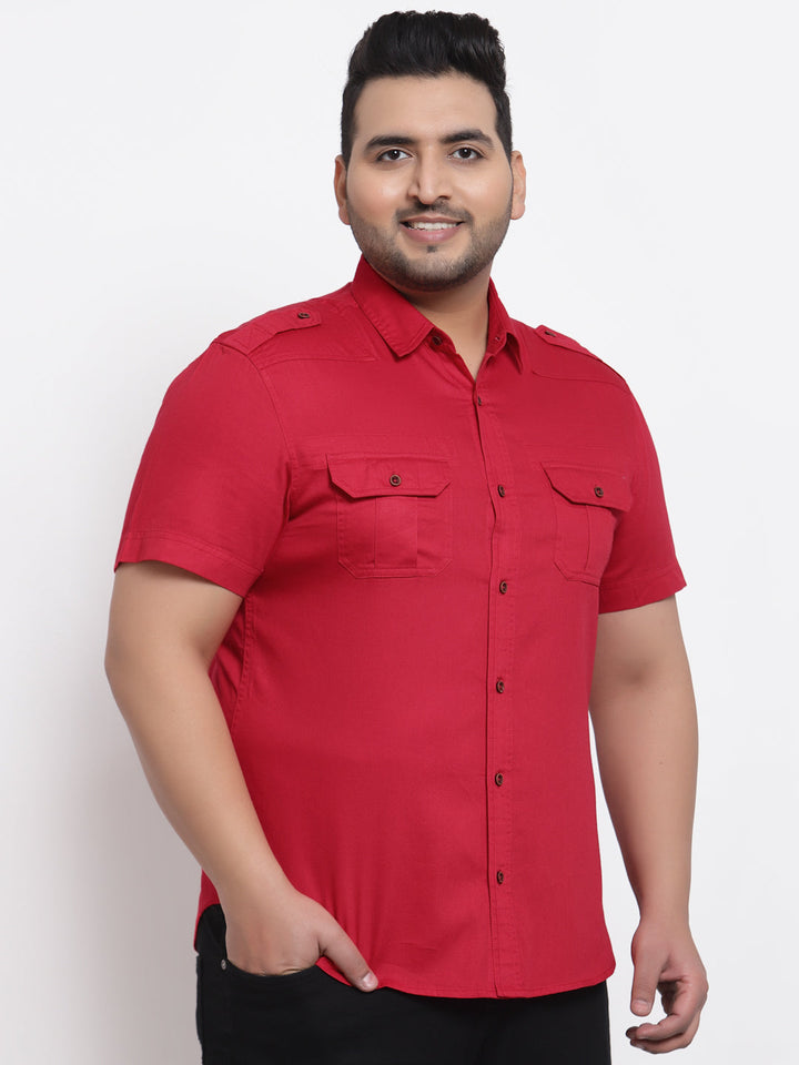 plusS Men Red Classic Casual Shirt