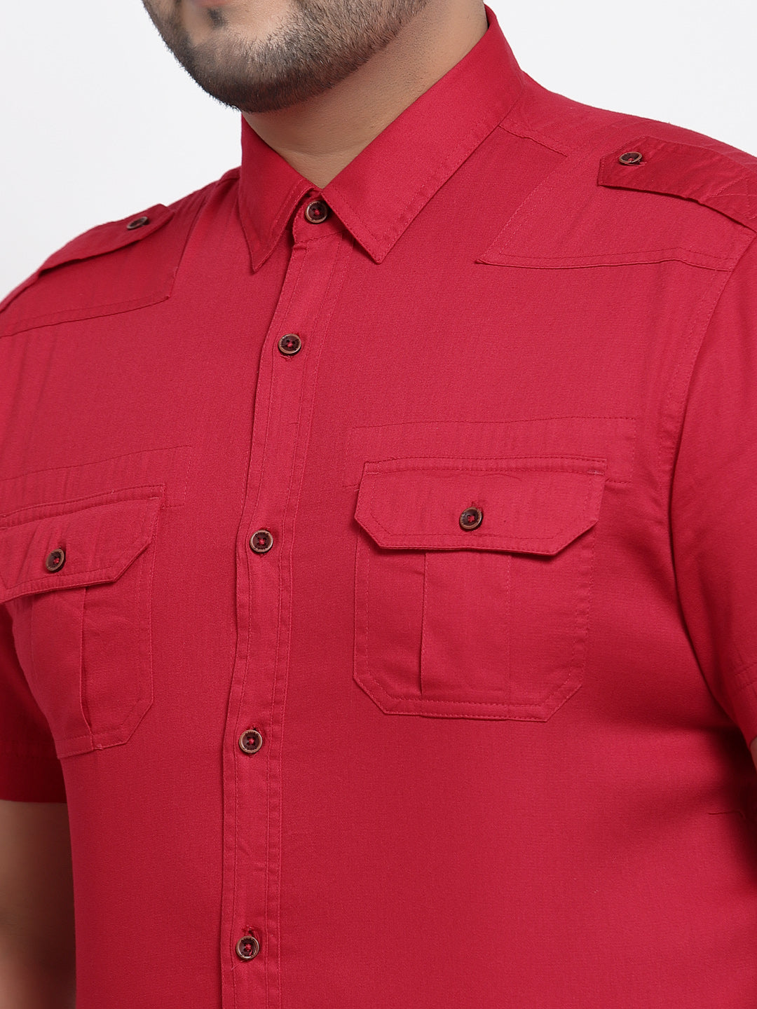 plusS Men Red Classic Casual Shirt