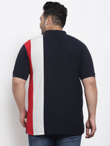 Men Navy Blue & White Colourblocked Polo Collar T-shirt