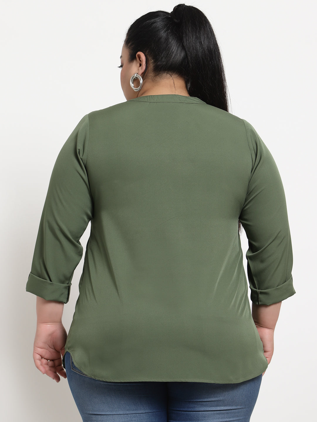 plusS Women Plus Size Olive Green Solid Regular Top