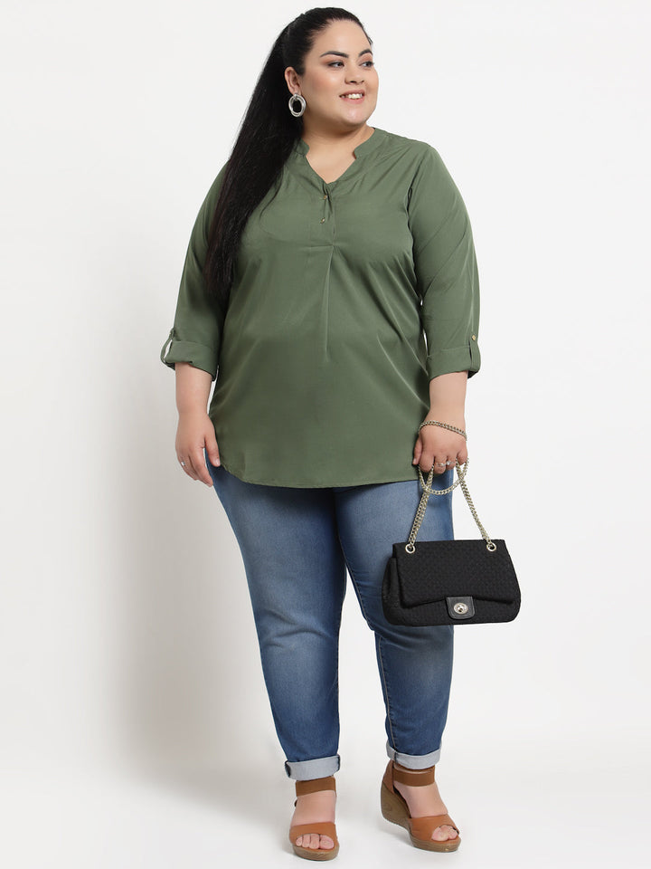 plusS Women Plus Size Olive Green Solid Regular Top