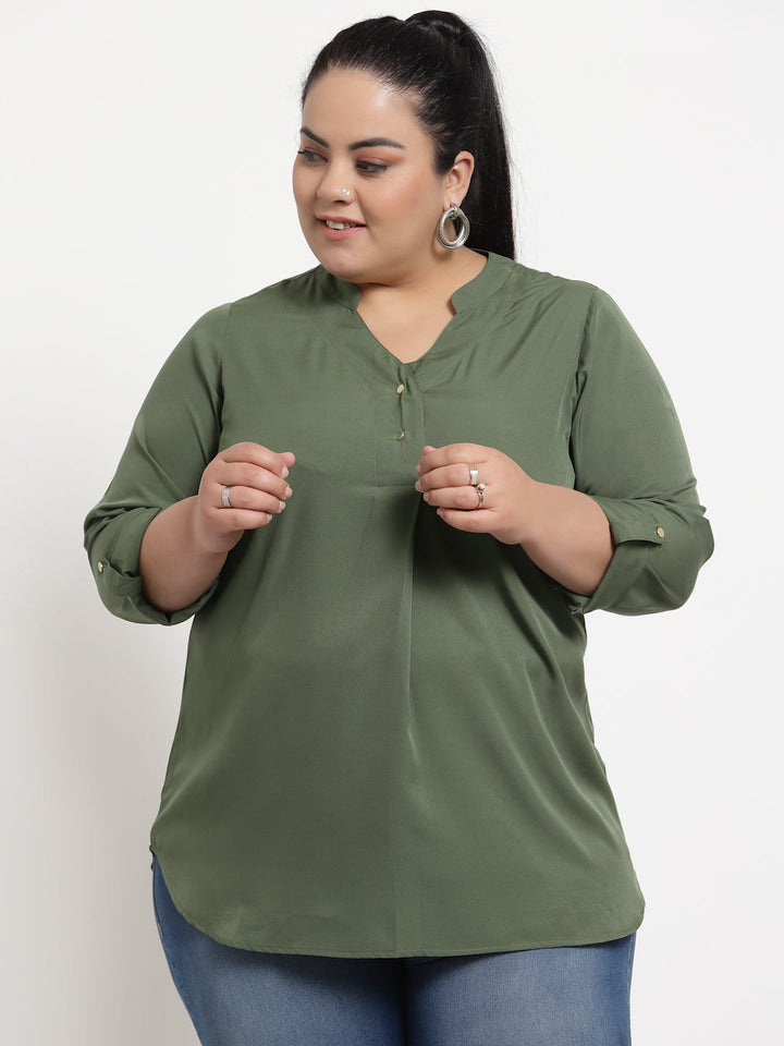 plusS Women Plus Size Olive Green Solid Regular Top