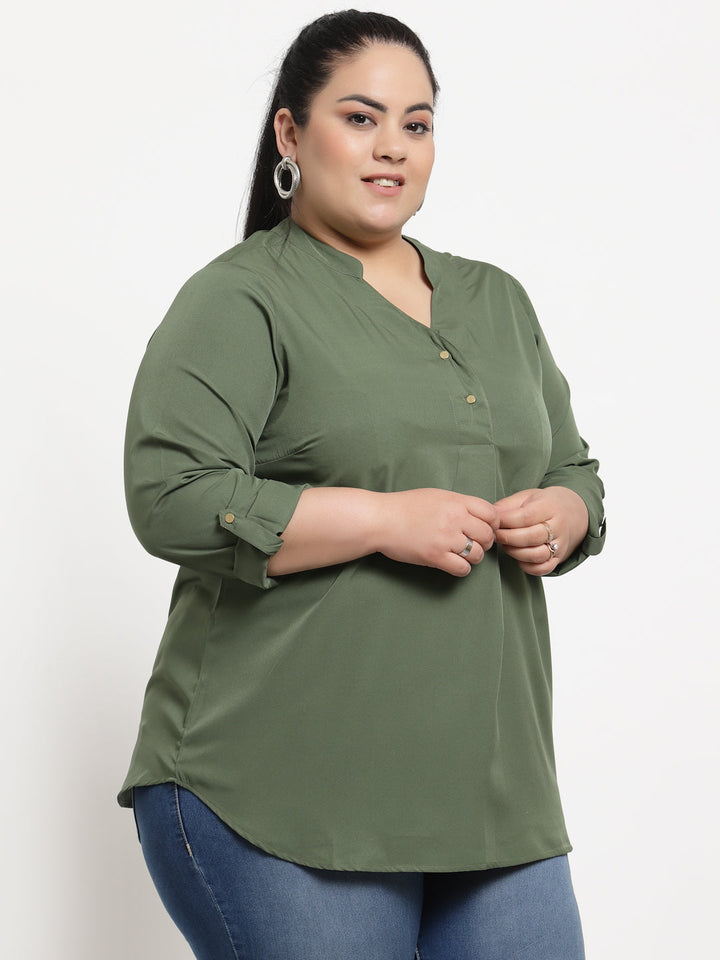 plusS Women Plus Size Olive Green Solid Regular Top