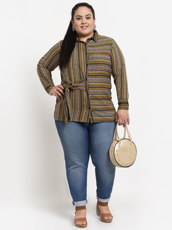 plusS Women Plus Size Brown Striped Top