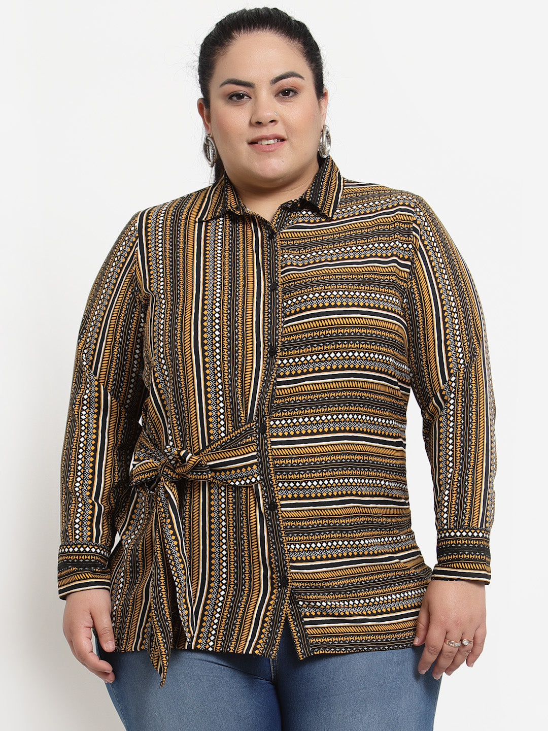 plusS Women Plus Size Brown Striped Top