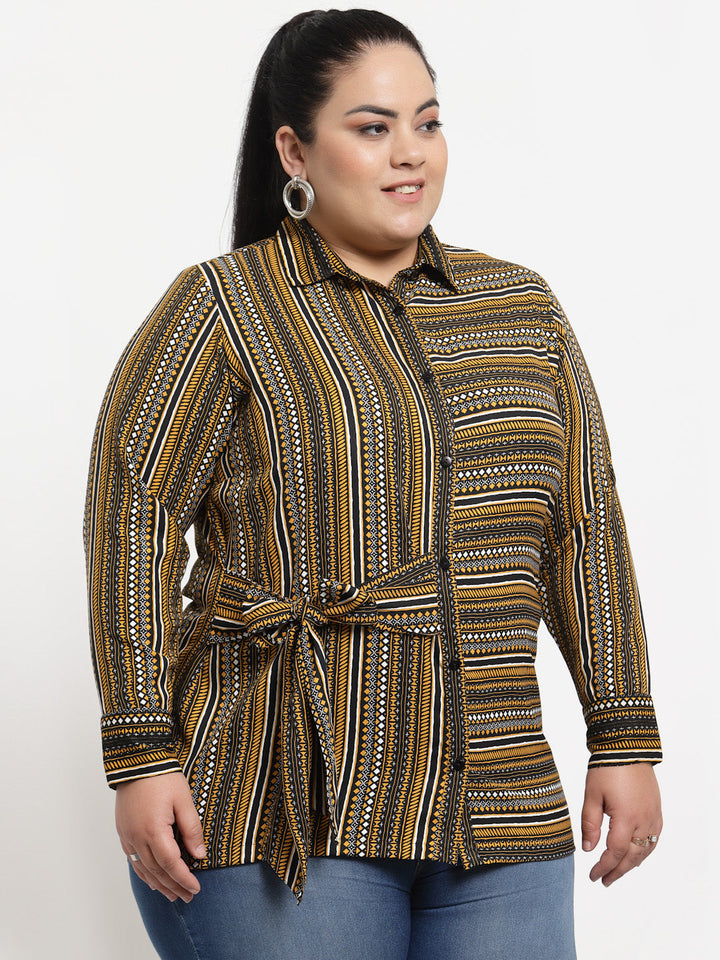 plusS Women Plus Size Brown Striped Top