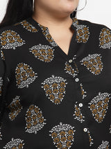 plusS Black  Beige Mandarin Collar Printed Tunic