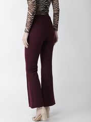 plusS Women Burgundy Regular Fit Solid Bootcut Trousers