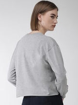 plusS Women Grey Melange Printed Cropped Sweatshirt