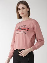 plusS Women Dusty Pink Printed Sweatshirt