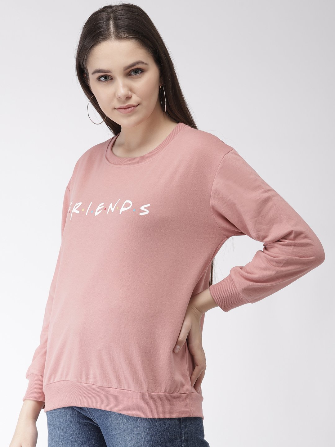 plusS Women Pink  White Printed Sweatshirt