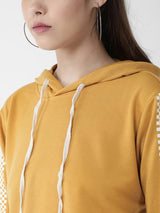 plusS Women Mustard Yellow Solid Hooded Crop Sweatshirt