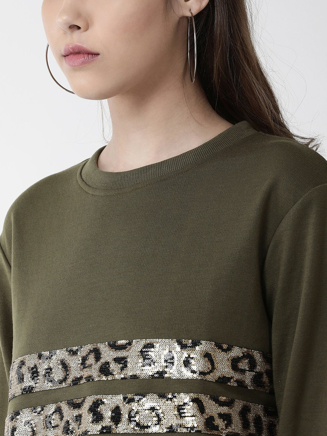 plusS Women Olive Green Solid Sweatshirt