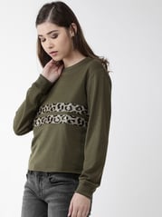 plusS Women Olive Green Solid Sweatshirt