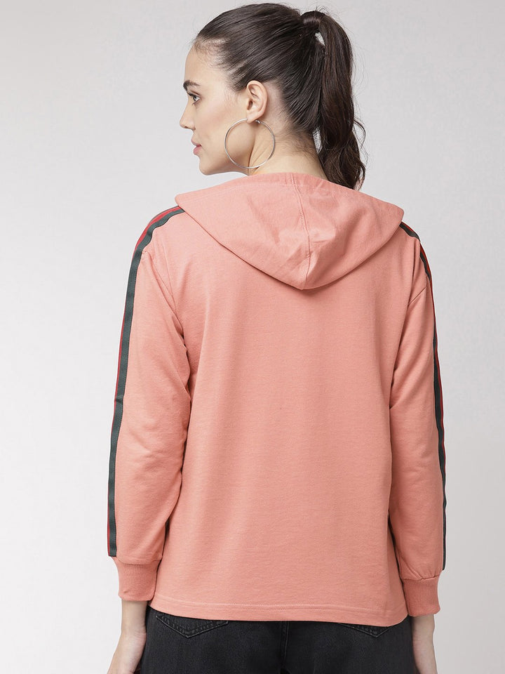 plusS Women Dusty Pink Solid Hooded Sweatshirt