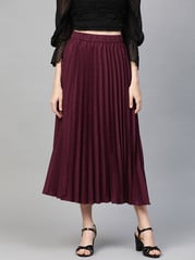 plusS Burgundy Accordion Pleated A-Line Skirt