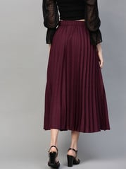 plusS Burgundy Accordion Pleated A-Line Skirt