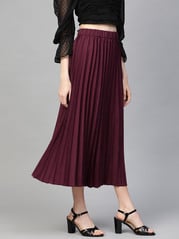 plusS Burgundy Accordion Pleated A-Line Skirt