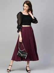 plusS Burgundy Accordion Pleated A-Line Skirt