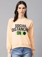 plusS Women Peach-Coloured  Black Printed Sweatshirt