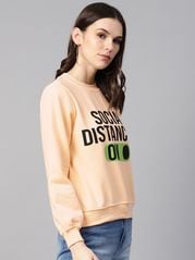 plusS Women Peach-Coloured  Black Printed Sweatshirt