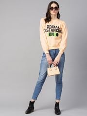 plusS Women Peach-Coloured  Black Printed Sweatshirt