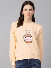 plusS Women Peach-Coloured  Brown Printed Sweatshirt