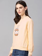 plusS Women Peach-Coloured  Brown Printed Sweatshirt