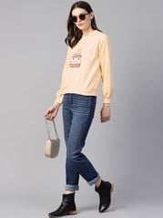 plusS Women Peach-Coloured  Brown Printed Sweatshirt